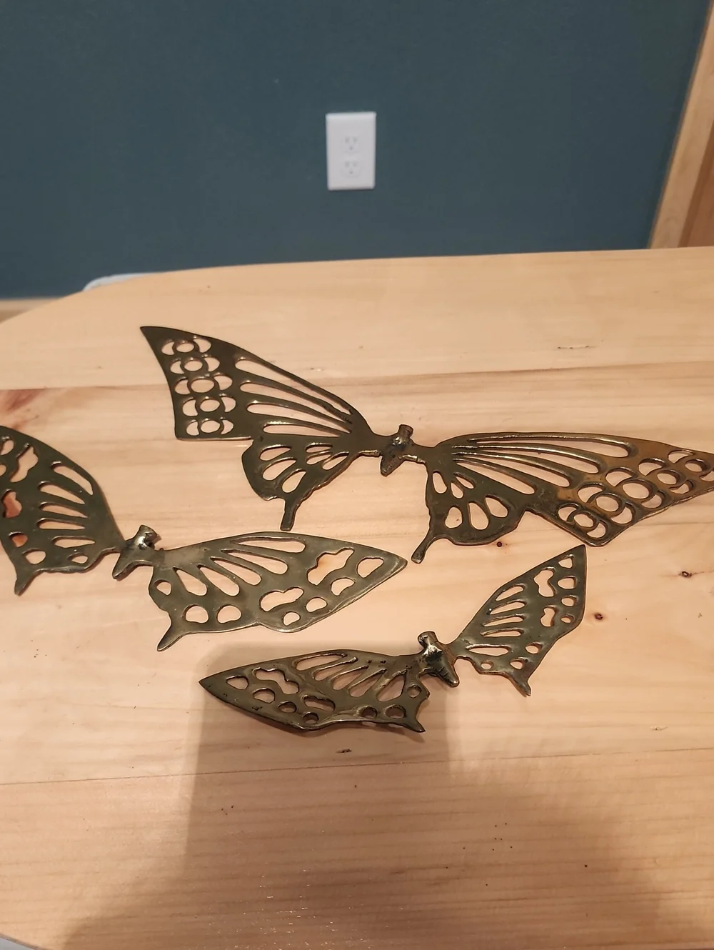 Vintage Brass Butterfly Wall Decor Set - Antique Gold Finish